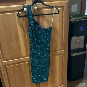 Teal Sequin One-Shoulder Dress